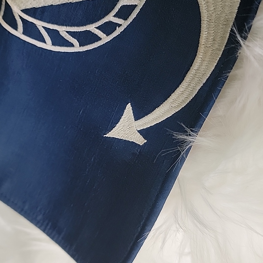 SHIRALEAH Navy Blue Silk White Embroidered Anchor Nautical Preppy Clutch Bag - Picture 14 of 16